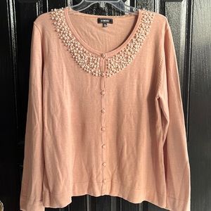 Blush Pearl Encrusted Cardigan Sweater
